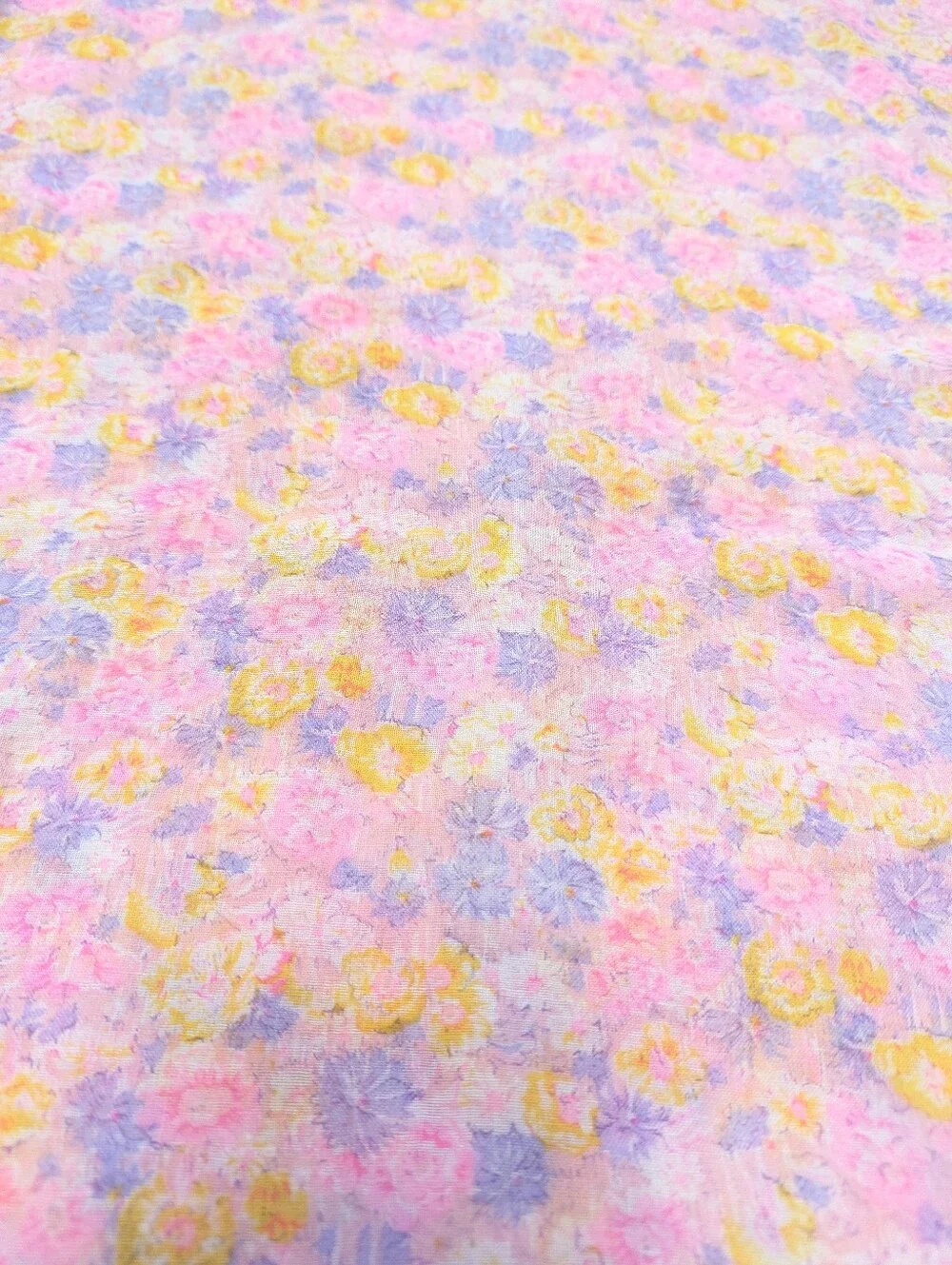 Sheer Floral Watercolor Prairie Fabric  Purple Pink Yellow 45